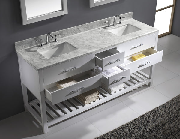 Virtu USA Caroline Estate 72" Double Bath Vanity with Marble Top and Square Sink with Polished Chrome Faucet and Mirrors - Luxe Bathroom Vanities Luxury Bathroom Fixtures Bathroom Furniture