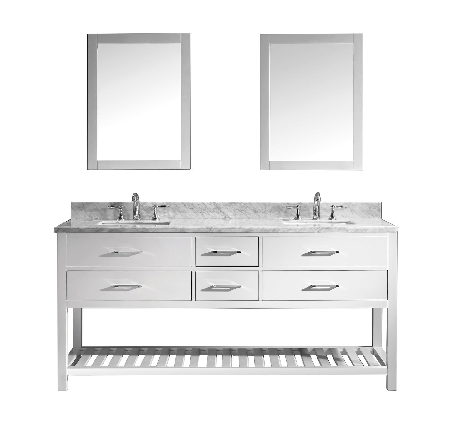 Virtu USA Caroline Estate 72" Double Bath Vanity with Marble Top and Square Sink with Polished Chrome Faucet and Mirrors - Luxe Bathroom Vanities Luxury Bathroom Fixtures Bathroom Furniture