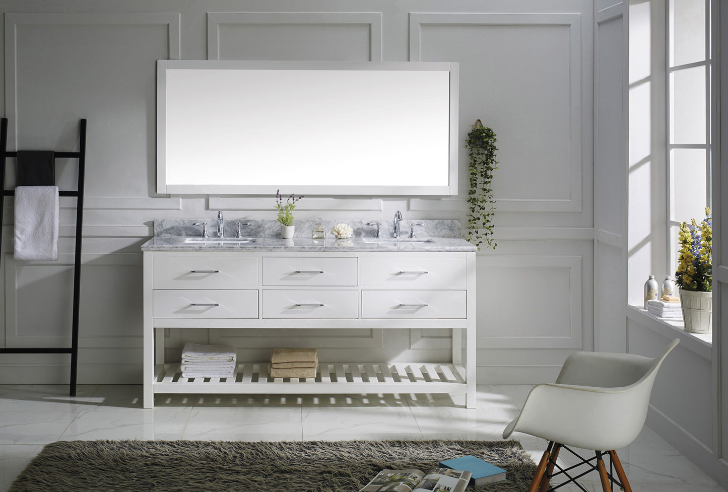 Virtu USA Caroline Estate 72" Double Bath Vanity with Marble Top and Square Sink with Mirror - Luxe Bathroom Vanities Luxury Bathroom Fixtures Bathroom Furniture