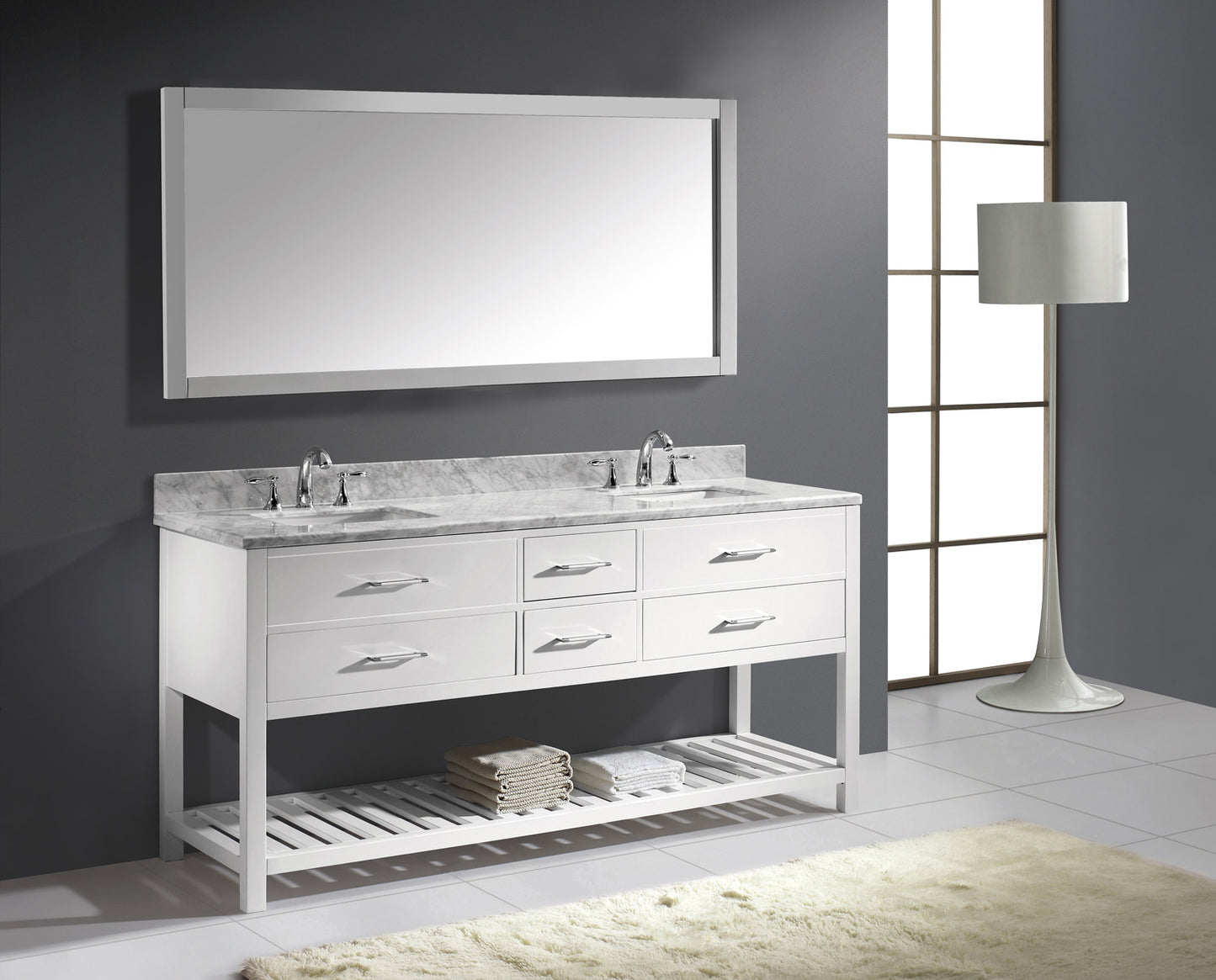 Virtu USA Caroline Estate 72" Double Bath Vanity with Marble Top and Square Sink with Mirror - Luxe Bathroom Vanities Luxury Bathroom Fixtures Bathroom Furniture