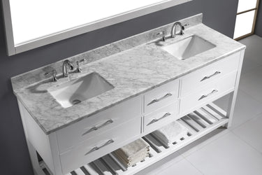 Virtu USA Caroline Estate 72" Double Bath Vanity with Marble Top and Square Sink with Mirror - Luxe Bathroom Vanities Luxury Bathroom Fixtures Bathroom Furniture