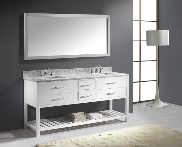 Virtu USA Caroline Estate 72" Double Bath Vanity with Marble Top and Square Sink with Polished Chrome Faucet and Mirror - Luxe Bathroom Vanities Luxury Bathroom Fixtures Bathroom Furniture