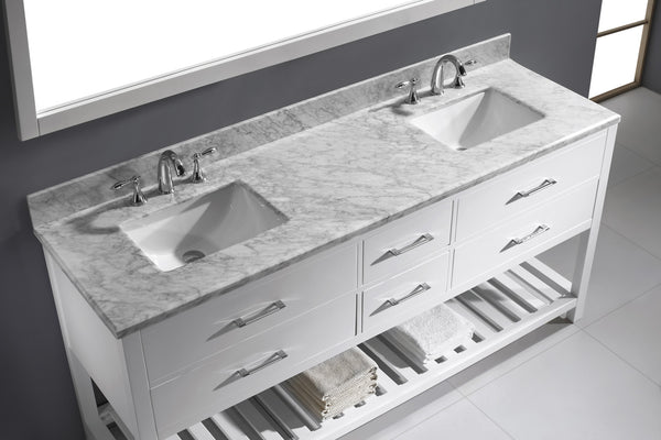 Virtu USA Caroline Estate 72" Double Bath Vanity with Marble Top and Square Sink with Polished Chrome Faucet and Mirror - Luxe Bathroom Vanities Luxury Bathroom Fixtures Bathroom Furniture