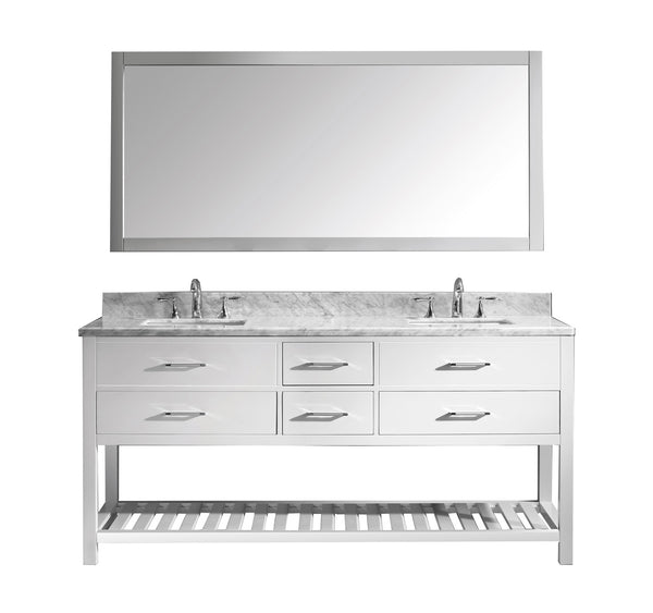 Virtu USA Caroline Estate 72" Double Bath Vanity with Marble Top and Square Sink with Polished Chrome Faucet and Mirror - Luxe Bathroom Vanities Luxury Bathroom Fixtures Bathroom Furniture