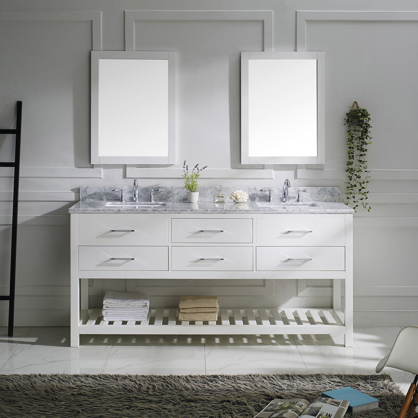 Virtu USA Caroline Estate 72" Double Bath Vanity with Marble Top and Square Sink with Mirrors - Luxe Bathroom Vanities Luxury Bathroom Fixtures Bathroom Furniture