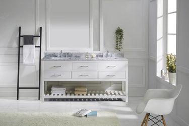 Virtu USA Caroline Estate 72" Double Bath Vanity with White Marble Top and Square Sinks - Luxe Bathroom Vanities