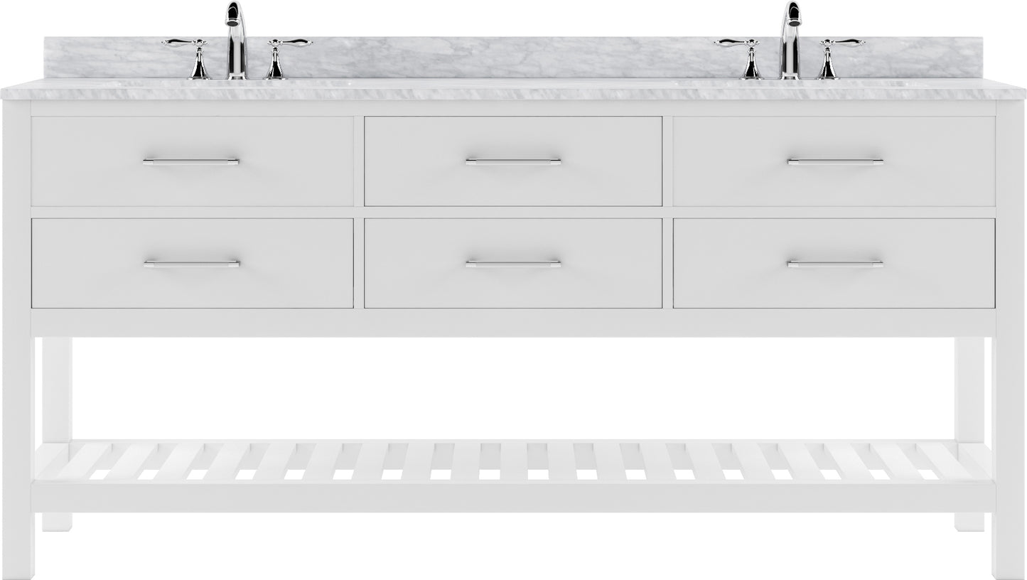 Virtu USA Caroline Estate 72" Double Bath Vanity with White Marble Top and Square Sinks - Luxe Bathroom Vanities