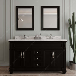 Virtu USA Victoria 60" Double Bath Vanity with White Quartz Top and Round Sinks with Matching Mirror - Luxe Bathroom Vanities