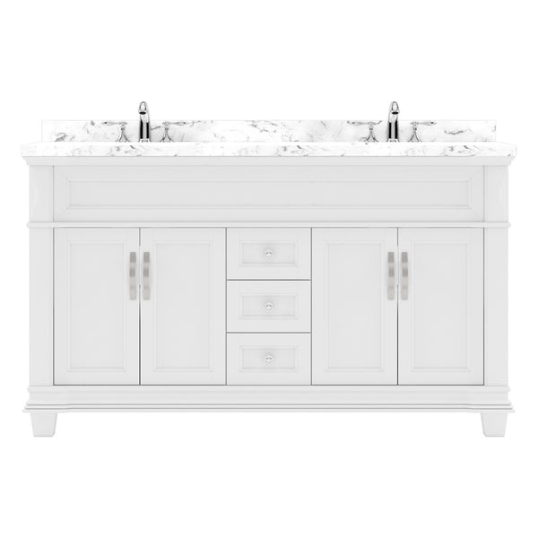 Virtu USA Victoria 60" Double Bath Vanity with White Quartz Top and Round Sinks with Matching Mirror - Luxe Bathroom Vanities