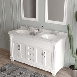 Virtu USA Victoria 60" Double Bath Vanity with White Quartz Top and Round Sinks with Matching Mirror - Luxe Bathroom Vanities