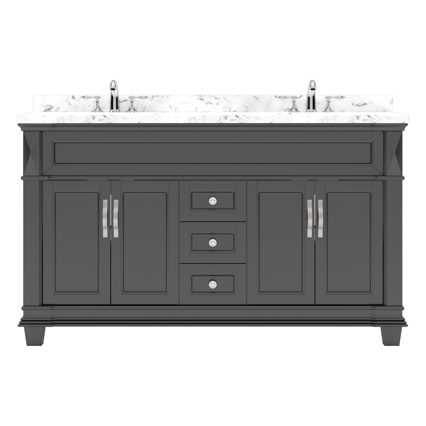 Virtu USA Victoria 60" Double Bath Vanity with Cultured Marble White Quartz Top and Round Sinks - Luxe Bathroom Vanities