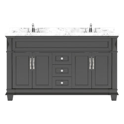 Virtu USA Victoria 60" Double Bath Vanity with Cultured Marble White Quartz Top and Round Sinks - Luxe Bathroom Vanities