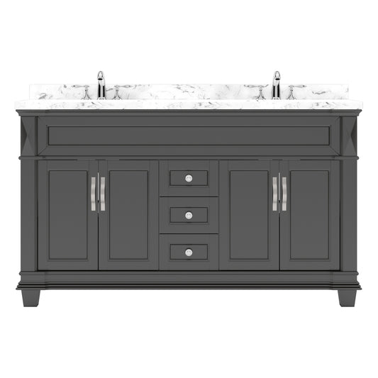 Virtu USA Victoria 60" Double Bath Vanity with Cultured Marble White Quartz Top and Round Sinks - Luxe Bathroom Vanities