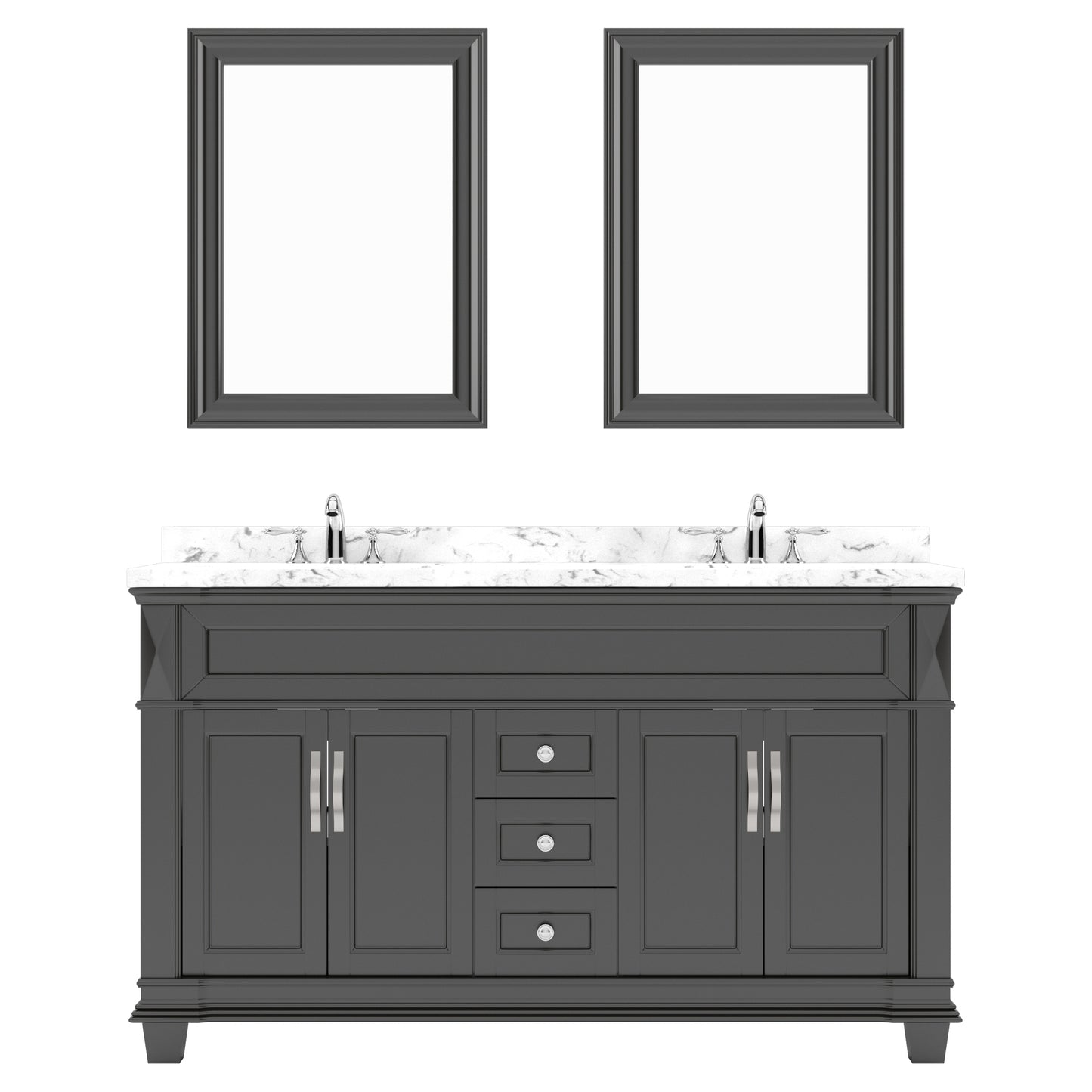 Virtu USA Victoria 60" Double Bath Vanity with Marble White Top and Round Sinks with Matching Mirror - Luxe Bathroom Vanities