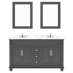 Virtu USA Victoria 60" Double Bath Vanity with Marble White Top and Round Sinks with Matching Mirror - Luxe Bathroom Vanities