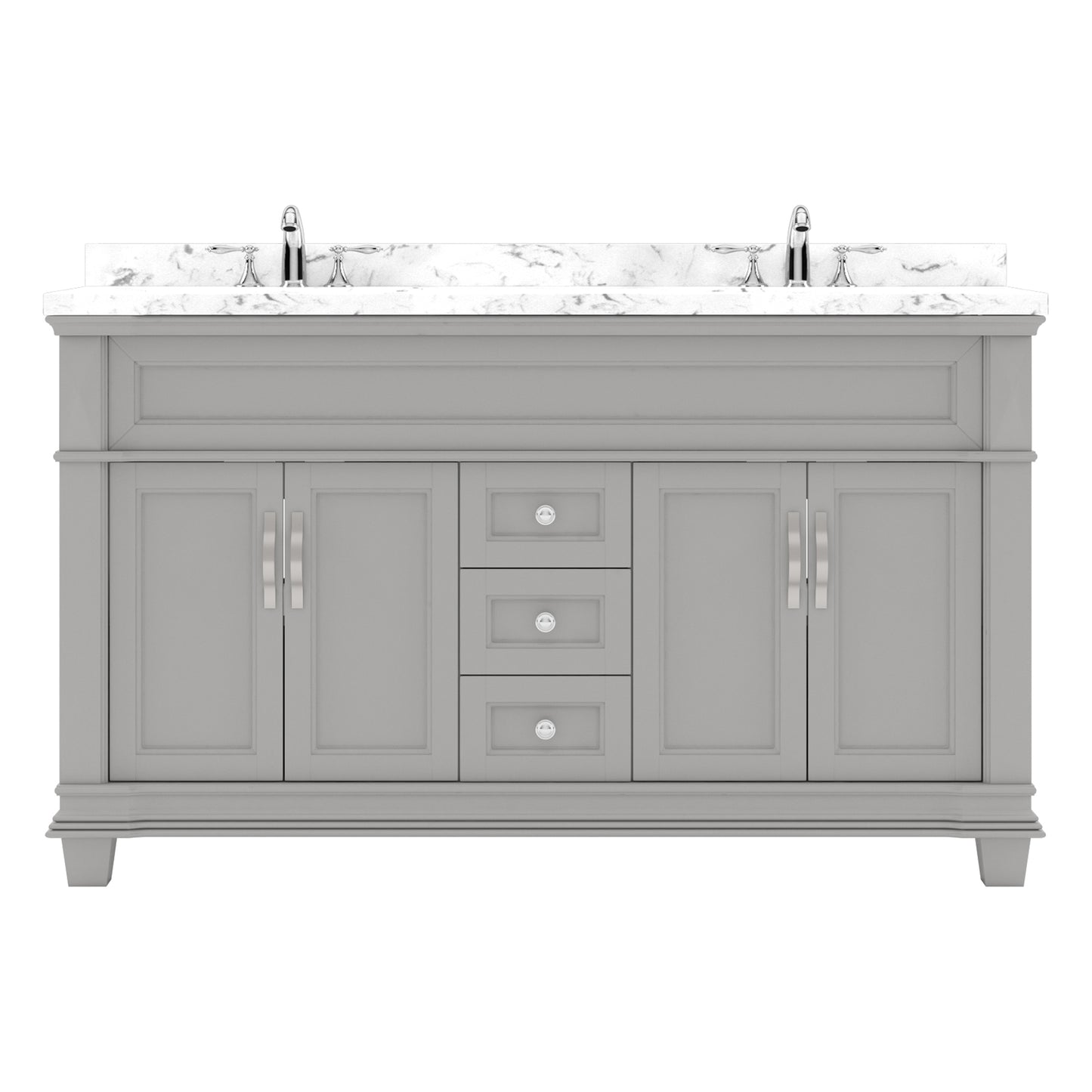 Virtu USA Victoria 60" Double Bath Vanity with Cultured Marble White Quartz Top and Round Sinks - Luxe Bathroom Vanities