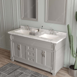 Virtu USA Victoria 60" Double Bath Vanity with Marble White Top and Round Sinks with Matching Mirror - Luxe Bathroom Vanities