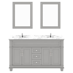 Virtu USA Victoria 60" Double Bath Vanity with Marble White Top and Round Sinks with Matching Mirror - Luxe Bathroom Vanities