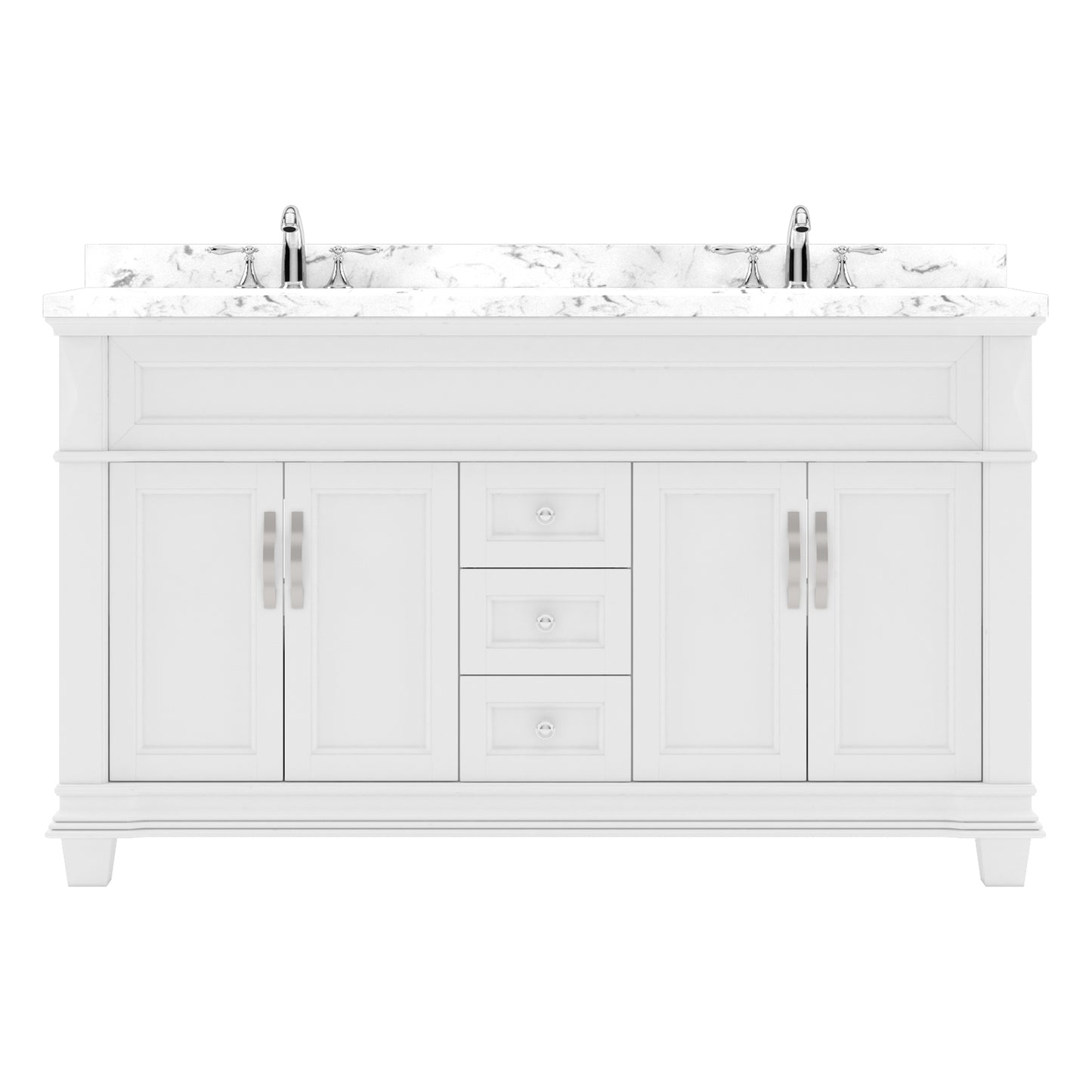 Virtu USA Victoria 60" Double Bath Vanity with Marble White Top and Round Sinks with Matching Mirror - Luxe Bathroom Vanities