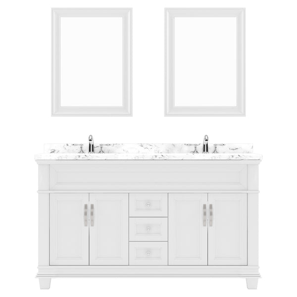 Virtu USA Victoria 60" Double Bath Vanity with Marble White Top and Round Sinks with Matching Mirror - Luxe Bathroom Vanities