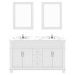 Virtu USA Victoria 60" Double Bath Vanity with Cultured White Quartz Top and Round Sinks with Polished Chrome Faucets with Matching Mirror - Luxe Bathroom Vanities