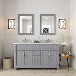Virtu USA Victoria 60" Double Bath Vanity with Marble Top and Square Sink with Brushed Nickel Faucet and Mirrors - Luxe Bathroom Vanities