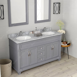 Virtu USA Victoria 60" Double Bath Vanity with Marble Top and Round Sink with Polished Chrome Faucet and Mirrors - Luxe Bathroom Vanities