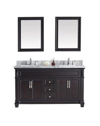Virtu USA Victoria 60" Double Bath Vanity with Marble Top and Square Sink with Brushed Nickel Faucet and Mirrors - Luxe Bathroom Vanities Luxury Bathroom Fixtures Bathroom Furniture