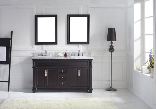 Virtu USA Victoria 60" Double Bath Vanity with Marble Top and Square Sink with Polished Chrome Faucet and Mirrors - Luxe Bathroom Vanities Luxury Bathroom Fixtures Bathroom Furniture