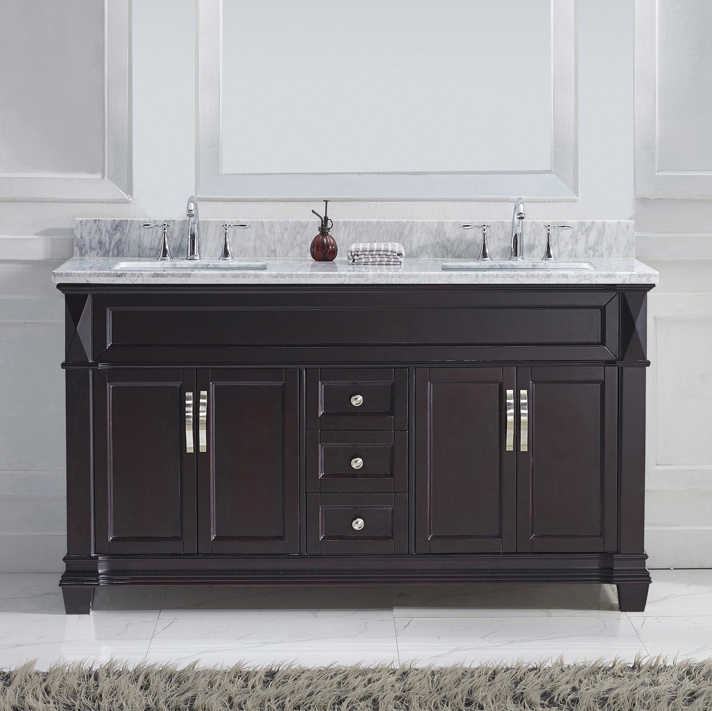 Virtu USA Victoria 60" Double Bath Vanity with Marble Top and Square Sink - Luxe Bathroom Vanities