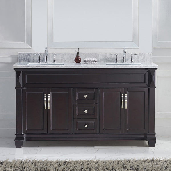 Virtu USA Victoria 60" Double Bath Vanity with Marble Top and Square Sink - Luxe Bathroom Vanities