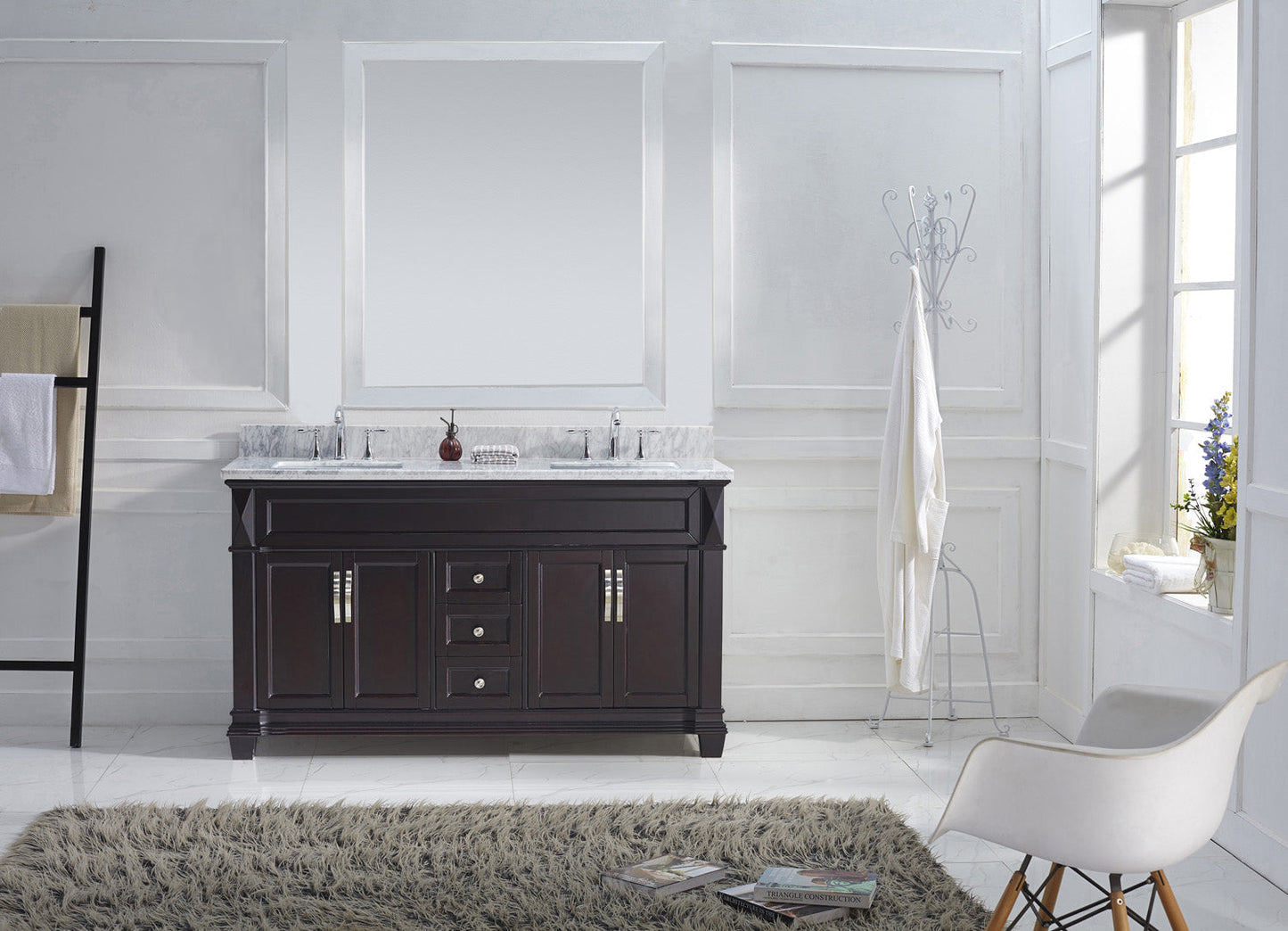 Virtu USA Victoria 60" Double Bath Vanity with Marble Top and Square Sink - Luxe Bathroom Vanities