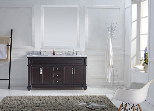 Virtu USA Victoria 60" Double Bath Vanity with Marble Top and Square Sink - Luxe Bathroom Vanities