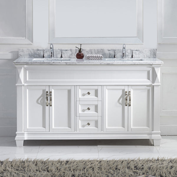 Virtu USA Victoria 60" Double Bath Vanity in White with Marble Top and Square Sink - Luxe Bathroom Vanities Luxury Bathroom Fixtures Bathroom Furniture