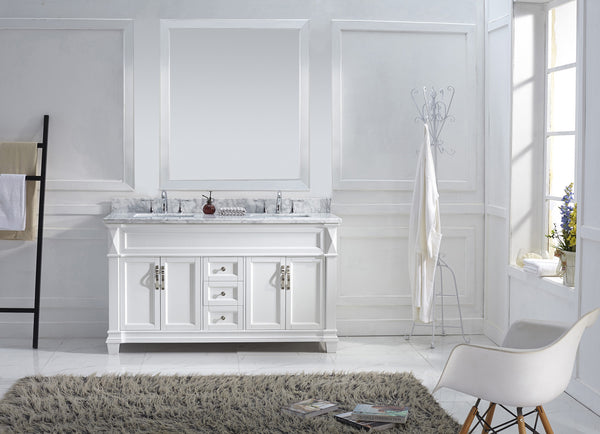 Virtu USA Victoria 60" Double Bath Vanity in White with Marble Top and Square Sink - Luxe Bathroom Vanities Luxury Bathroom Fixtures Bathroom Furniture