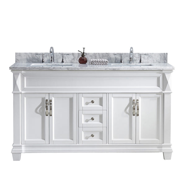 Virtu USA Victoria 60" Double Bath Vanity in White with Marble Top and Square Sink - Luxe Bathroom Vanities Luxury Bathroom Fixtures Bathroom Furniture