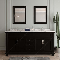 Virtu USA Victoria 72" Double Bath Vanity with Cultured White Quartz Top and Round Sinks with Matching Mirror - Luxe Bathroom Vanities