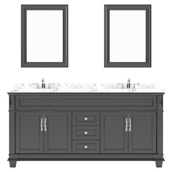 Virtu USA Victoria 72" Double Bath Vanity with White Quartz Top and Round Sinks with Polished Chrome Faucets with Matching Mirror - Luxe Bathroom Vanities