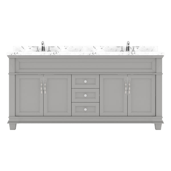 Virtu USA Victoria 72" Double Bath Vanity with Cultured White Quartz Top and Round Sinks with Matching Mirror - Luxe Bathroom Vanities