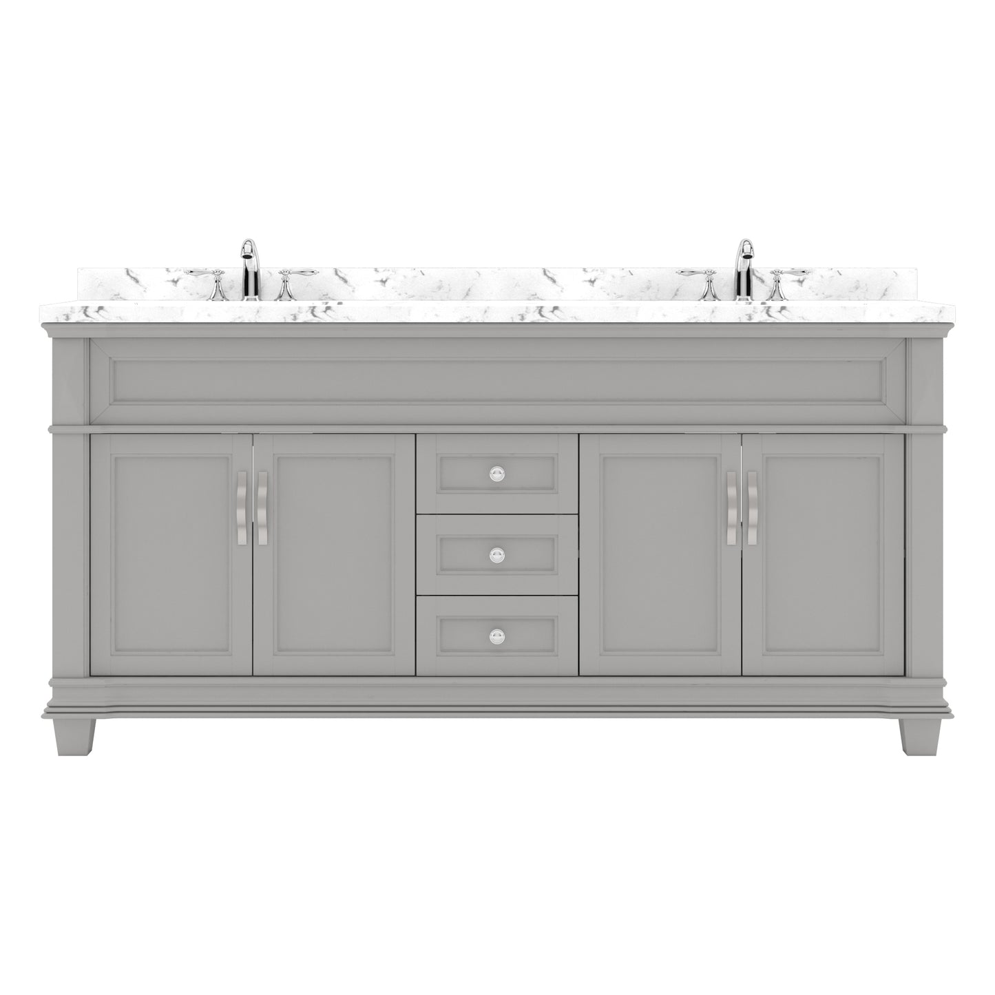 Virtu USA Victoria 72" Double Bath Vanity with Cultured Marble White Quartz Top and Round Sinks with Brushed Nickel Faucets with Matching Mirror - Luxe Bathroom Vanities