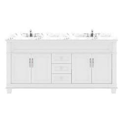 Virtu USA Victoria 72" Double Bath Vanity with White Quartz Top and Round Sinks with Polished Chrome Faucets with Matching Mirror - Luxe Bathroom Vanities