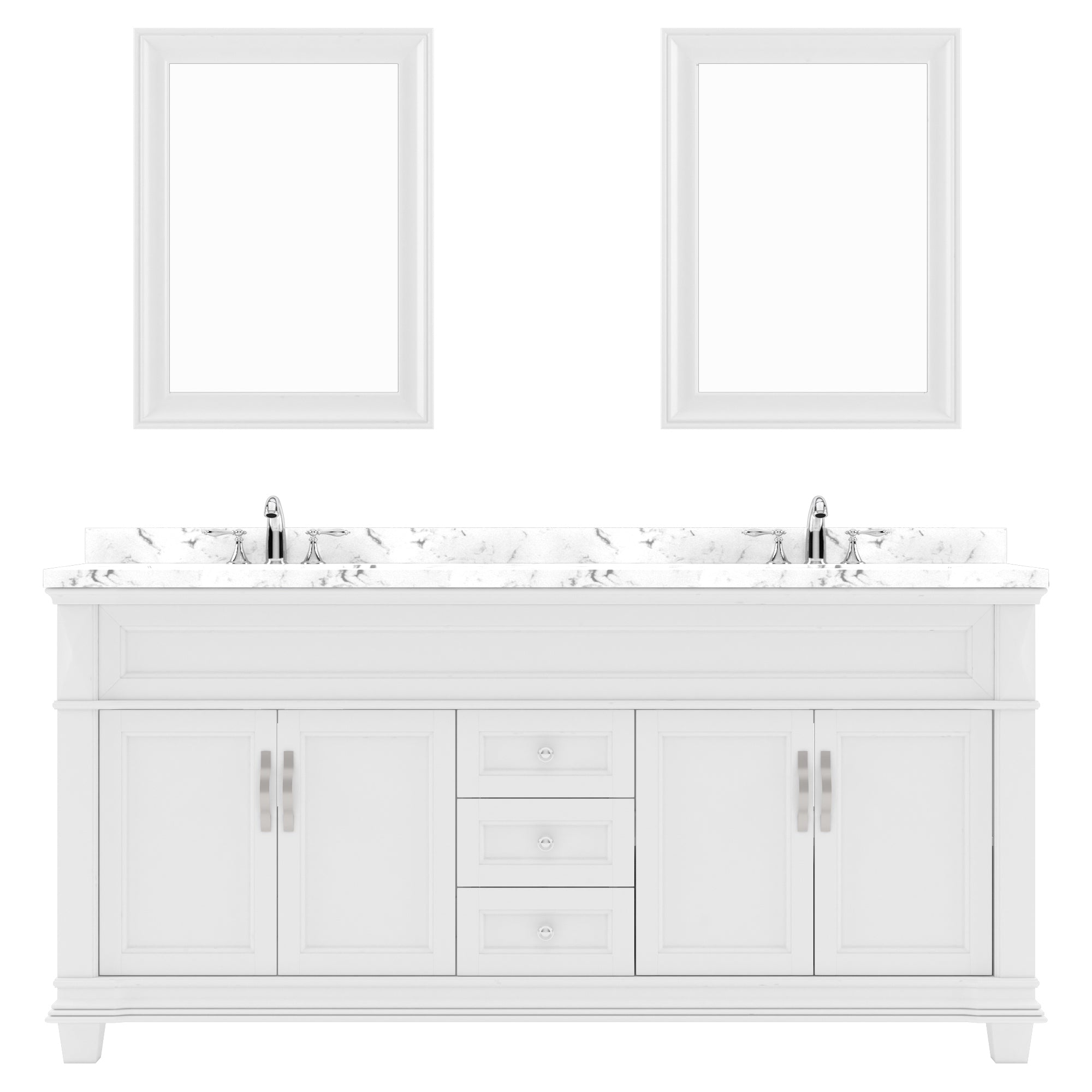 Dual Marble and Brass Sink Vanity with Marble Shelf - Transitional