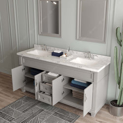 Virtu USA Victoria 72" Double Bath Vanity with Cultured Marble White Top and Square Sinks with Brushed Nickel Faucets with Matching Mirror - Luxe Bathroom Vanities