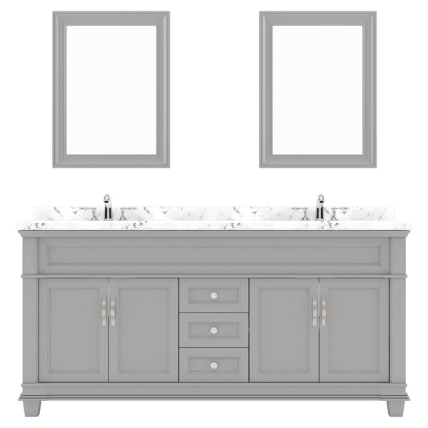 Virtu USA Victoria 72" Double Bath Vanity with Cultured Marble White Top and Round Sinks - Luxe Bathroom Vanities
