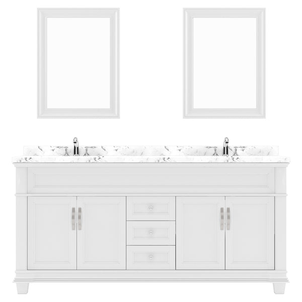 Virtu USA Victoria 72" Double Bath Vanity with Cultured Marble White Top and Round Sinks - Luxe Bathroom Vanities