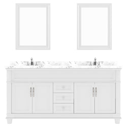 Virtu USA Victoria 72" Double Bath Vanity with Cultured Marble White Top and Square Sinks with Polished Chrome Faucets with Matching Mirror - Luxe Bathroom Vanities