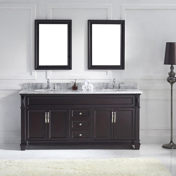 Virtu USA Victoria 72" Double Bath Vanity with Marble Top and Round Sink with Brushed Nickel Faucet and Mirrors - Luxe Bathroom Vanities Luxury Bathroom Fixtures Bathroom Furniture