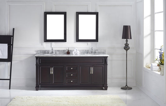 Virtu USA Victoria 72" Double Bath Vanity with Marble Top and Round Sink with Brushed Nickel Faucet and Mirrors - Luxe Bathroom Vanities Luxury Bathroom Fixtures Bathroom Furniture
