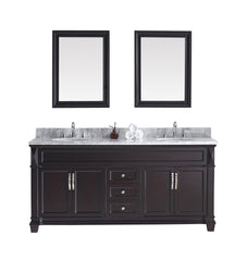 Virtu USA Victoria 72" Double Bath Vanity with Marble Top and Round Sink with Brushed Nickel Faucet and Mirrors - Luxe Bathroom Vanities Luxury Bathroom Fixtures Bathroom Furniture