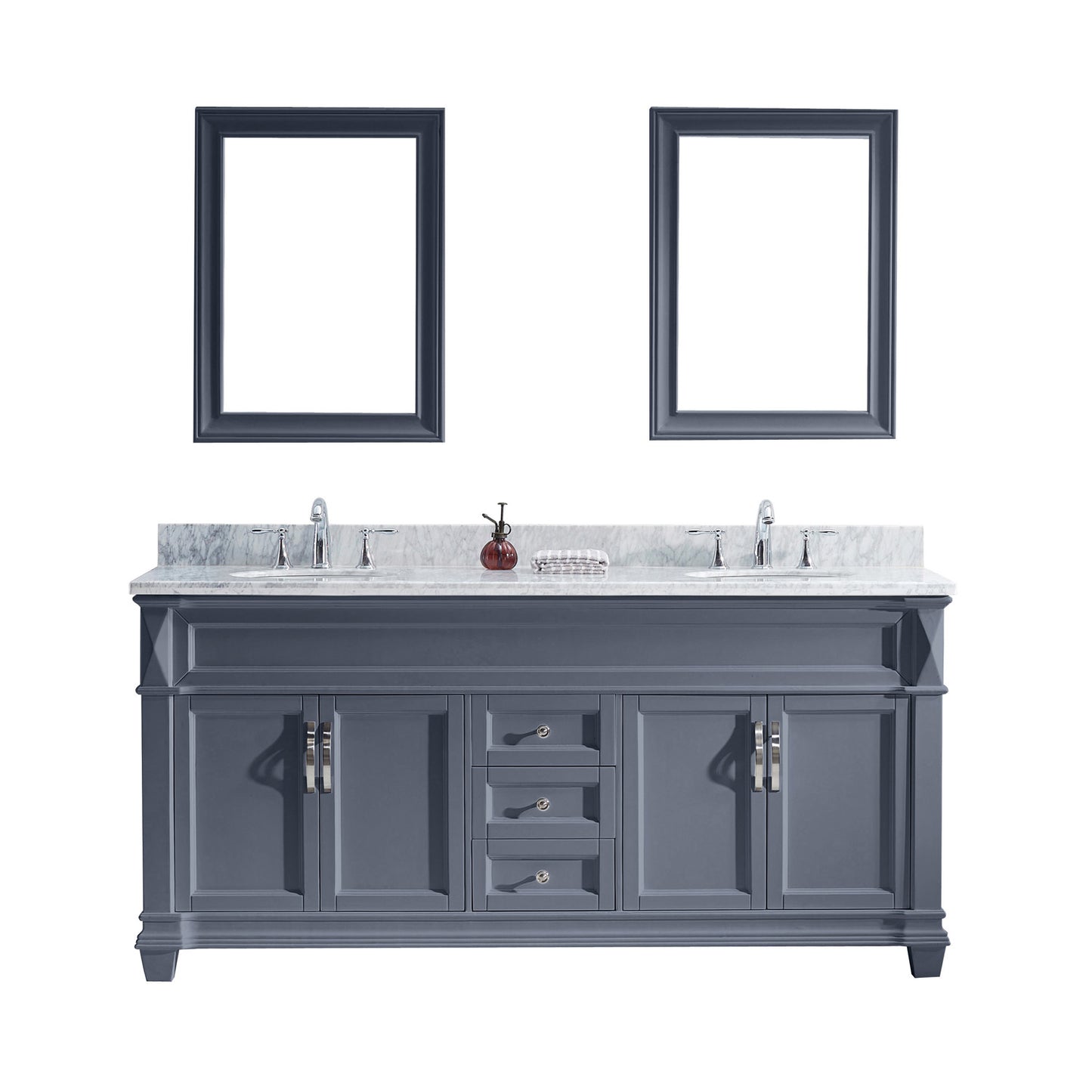 Virtu USA Victoria 72" Double Bath Vanity with Marble Top and Round Sink with Polished Chrome Faucet and Mirrors - Luxe Bathroom Vanities Luxury Bathroom Fixtures Bathroom Furniture